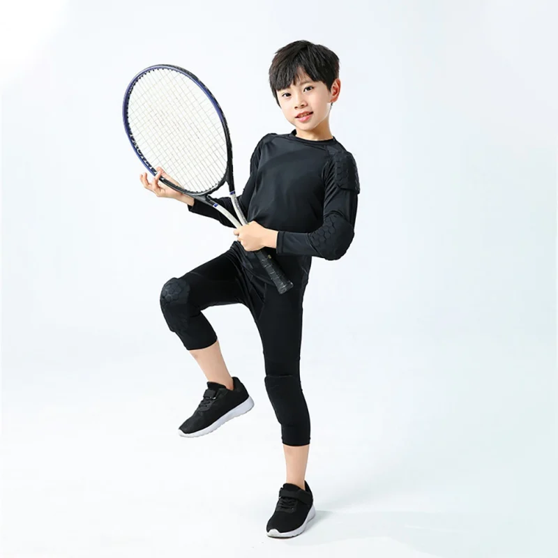 Leggings da basket per bambini con ginocchiere collant sportivi imbottiti per allenamento allenamento pantaloni a compressione Capris da corsa - immagine 3