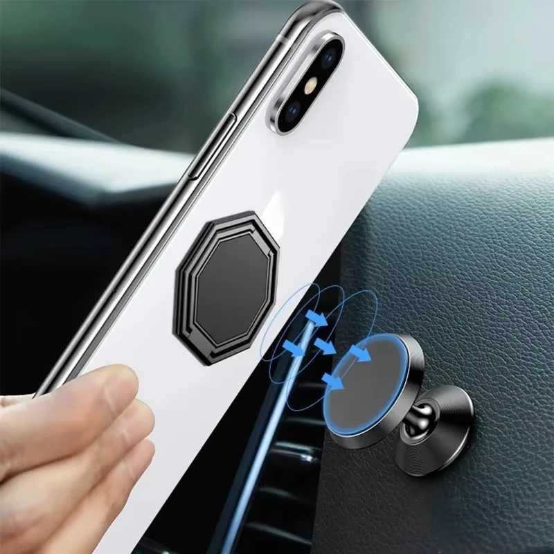 Ultra-Thin 360° Rotatable Foldable Phone Ring Stand - Multi-Angle Portable Hexagon Metal Holder