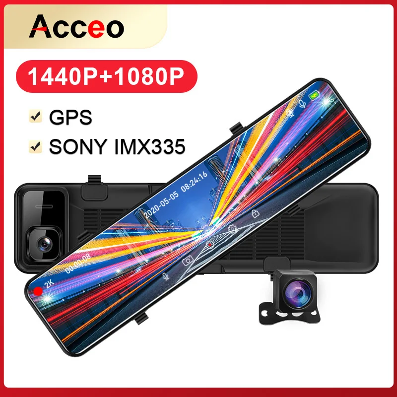 Видеорегистратор Acceo 2K на зеркало заднего вида 11 28 дюйма 1440P FHD |