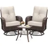 2 Luxury Outdoor Swivel Wicker Glider Patio Chairs with Table Set, Overstuffed Washable Cushions, Ideal for Porch, Balcony,Deck 1
