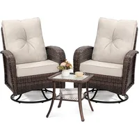 2 Luxury Outdoor Swivel Wicker Glider Patio Chairs with Table Set, Overstuffed Washable Cushions, Ideal for Porch, Balcony,Deck 1