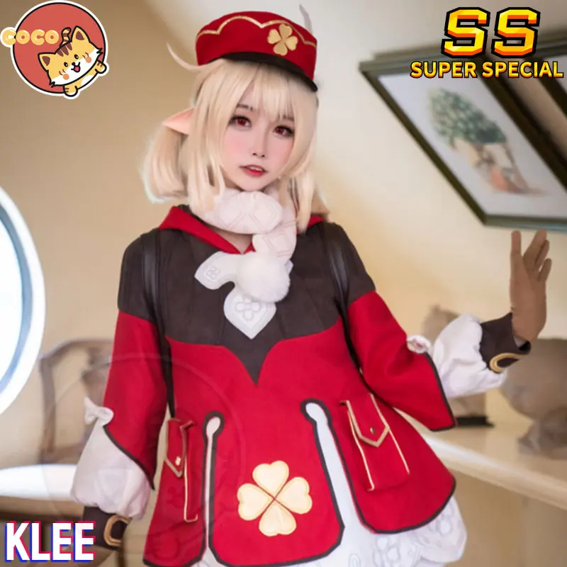 

Косплей-костюм кокос-СС из игры геншин ударт Кли, косплей-костюм героев мультфильма «Genshin Impact Pyro», косплей-костюм Klee и парик для косплея