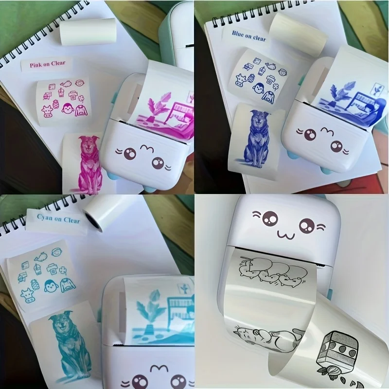 Colorful Transparent Self-Adhesive Stickers, Rolls of Clear Labels, Suitable for Mini Portable Printer, Printing Paper 57mm