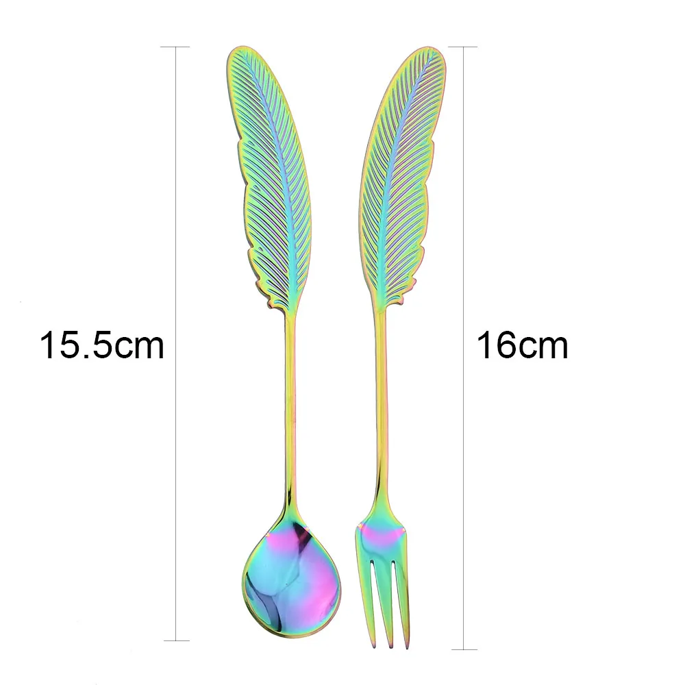 Feather Spoon Fork Stainless Steel TeaSpoon Creative Coffee Spoon For Ice Cream Cake Tool Decoration Cutlery Kitchen Accessories