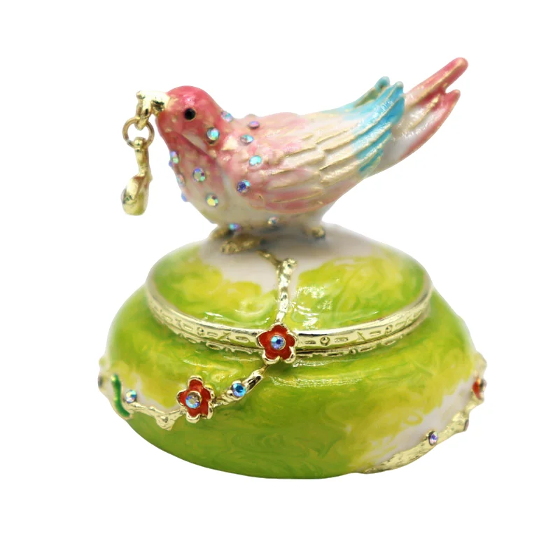 Hand Painted Enameled samll bird's round Trinket Box for women Home Decoration storeage box for jewelry birthday gift