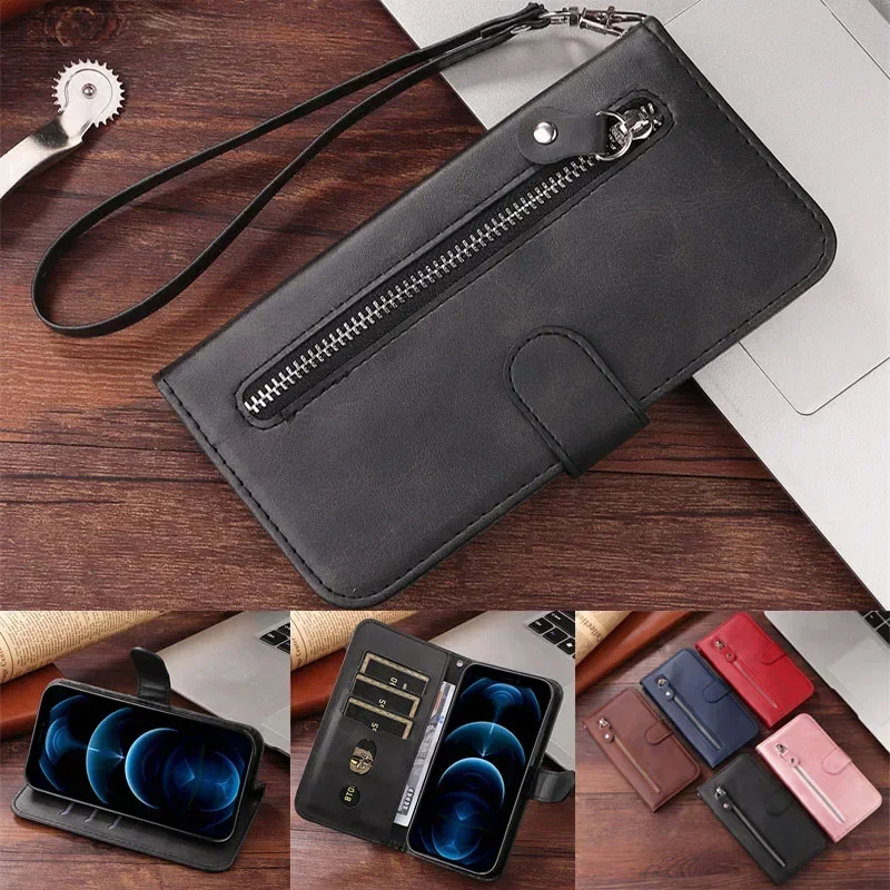 Luxury Leather Wallet Flip Case with Zipper - Premium Protective Shell
