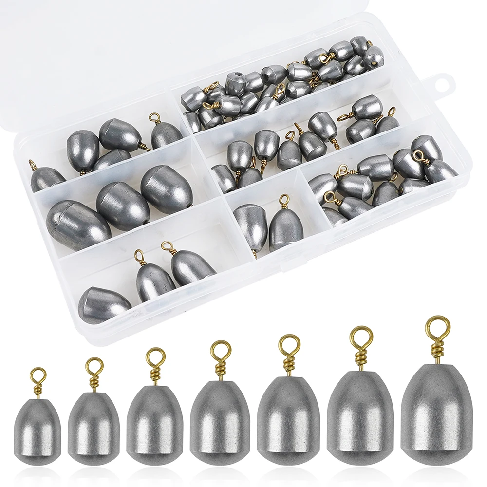 58PcsBoxFishingIronWeightsSinkersKitBassCastingMetalFishingSinkerWeightFishing