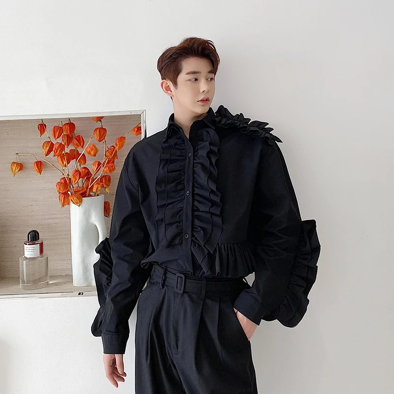 Vintage Palace White Ruffle Men Shirt Long Sleeve Tuxedo Shirt Party Club Evening Punk Gothic Formal Spring Autumn Blouses