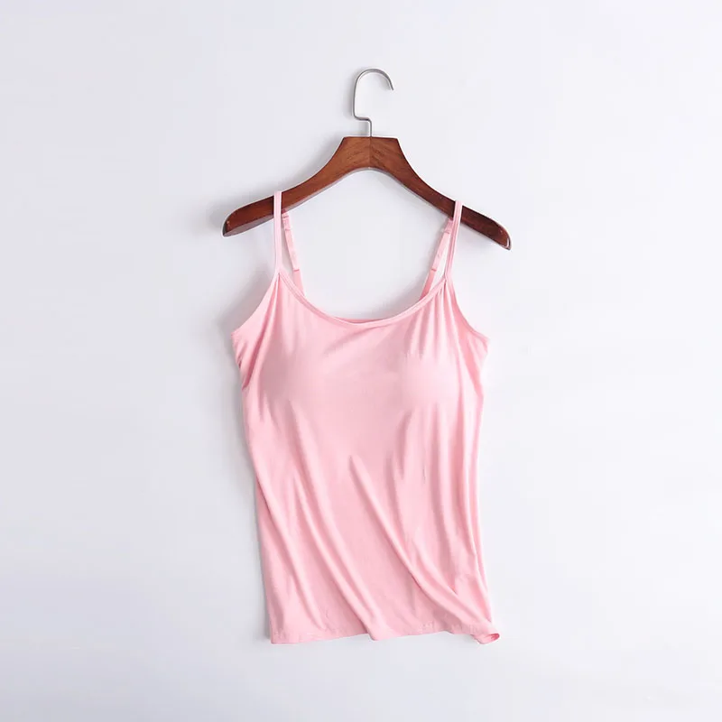 Sports Tank Women Summer Padded Tank Top Soft Casual Bra Ladies Spaghetti Cami Top Vest Female Camisole Built In Bra Adjustable Strap