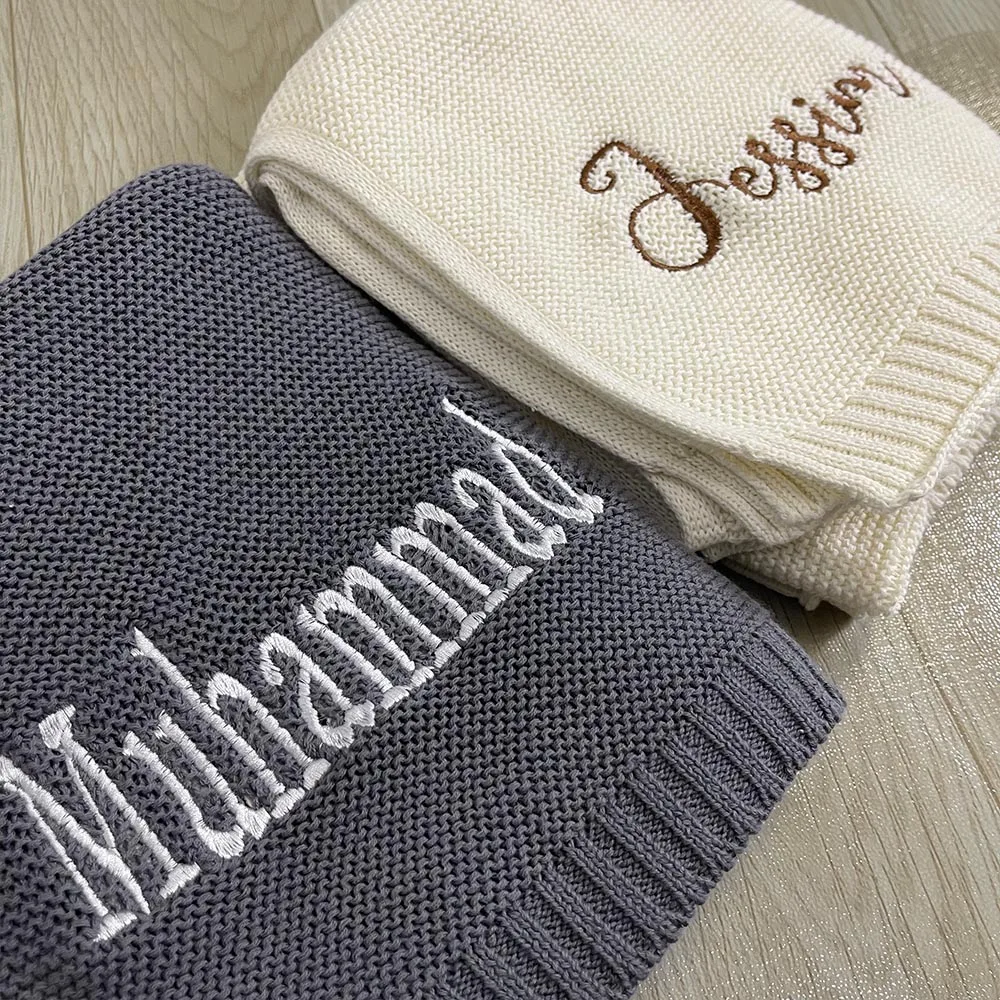 

Cotton Knitted Blanket Personalized Embroidered Name Baby Boy Baby Girl Soft Blanket Baby Shower Breathable Stroller Blanket