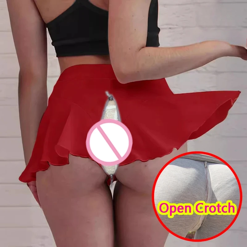 Woman's Open Crotch Sexy Ruffled Edge Fake Dress Skinny Sporty Shorts Girl Casual Bodyshapping Mini Leggings Crotchless Clubwear
