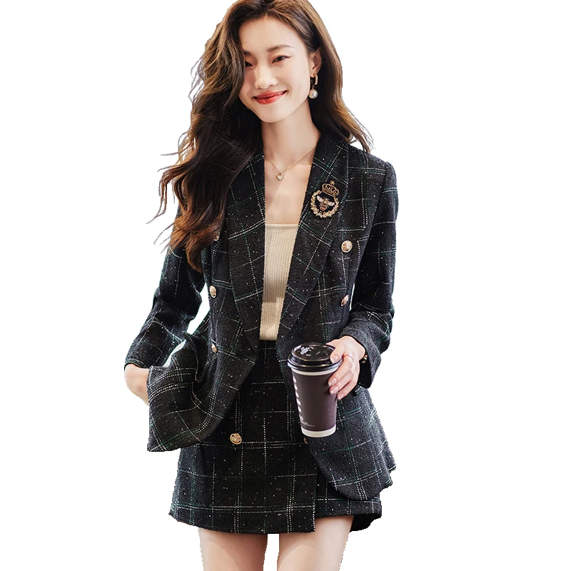 

Stylish Jacket Coat Formal Blazers Lady Office Work Suit Manual Sequins Jackets Slim Plaid Outerwear Women Elegant Blazer Female