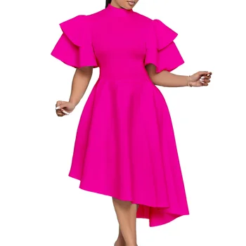 S-3XL African Party Evening Dresses for Women Summer Fashion 2024 African Short Sleeve Polyester White Yellow Orange Midi Dress 1