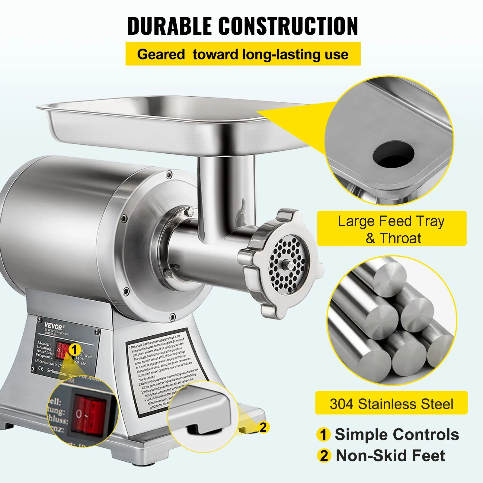 VEVOR 850W Electric Meat Mincer Chopper 122 Kg/H 250KG/H Food Processors Appliances Commercial Mincer Machine for Kitchen Tool ﻿ 3