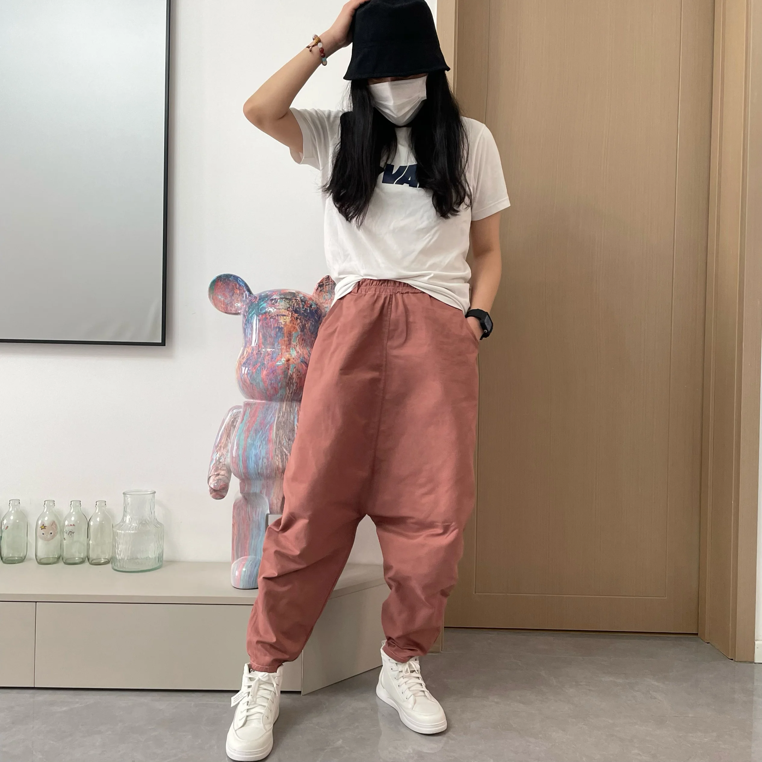 

English Style Harem Pants Women Spring Cotton Elastic Waist Casual Loose Sweatpants Fashion Joggers Pantalon