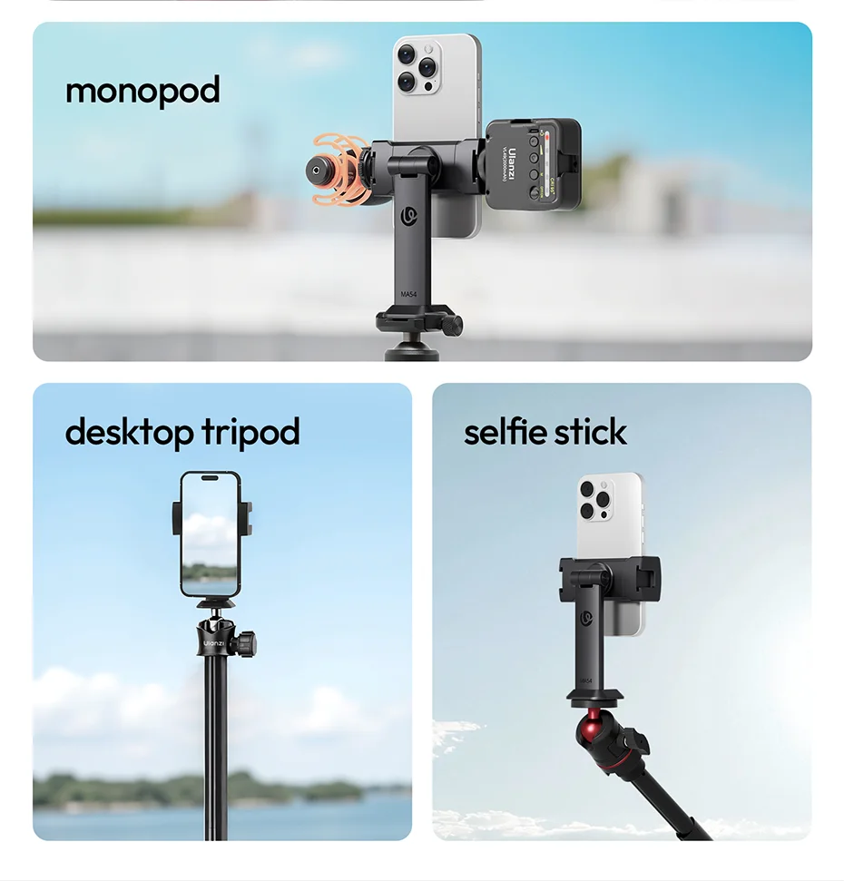 Phone Holder Rotatable Phone Clip with 1/4' Screw Hole & Uka Base Clamp 60-105MM