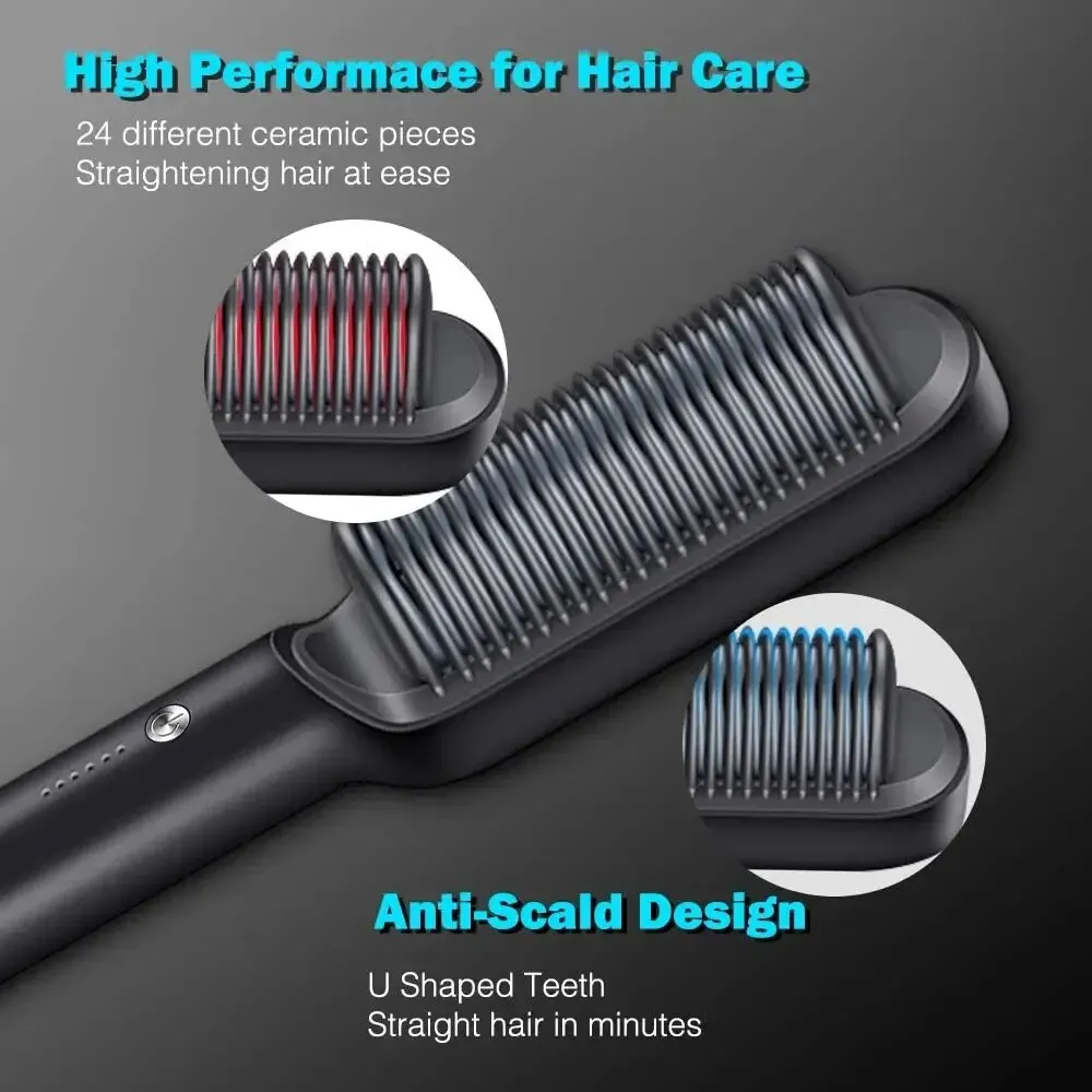 Hair straightener brush hot comb ionic straightening with anti scald fast ceramic heating portable hot straightening comb