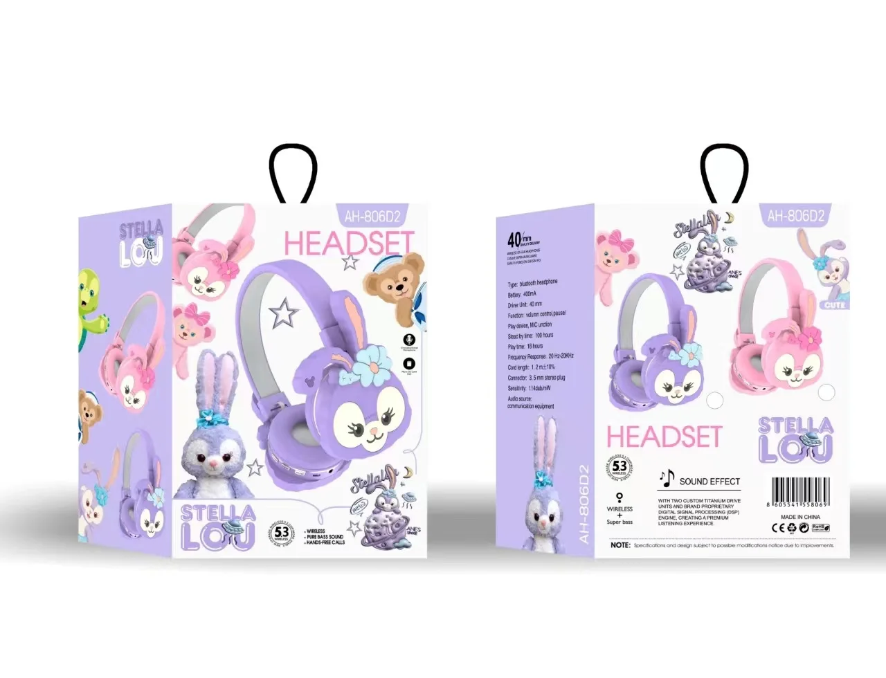 Disney Stitch Wireless Bluetooth Headphones AH-806, Foldable HIFI Stereo w/Mic, Anime Cartoon Design, Birthday Gift for Kids 2