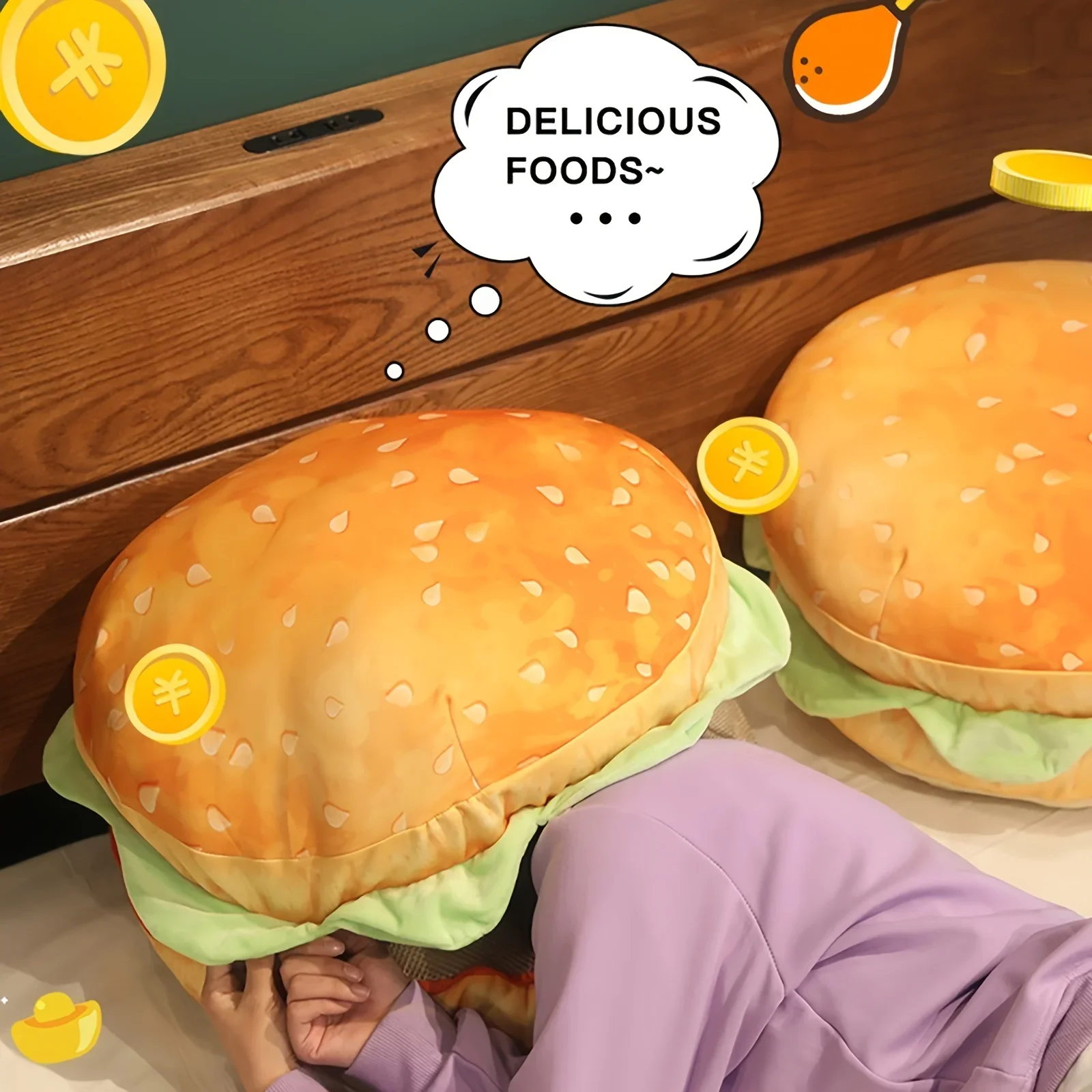 Cheeseburger Plush Pillow Hamburger Stuffed Pillow Giant 3D Simulation Burger Cushion Pillow Toys Gift for Room Decor Holiday 4