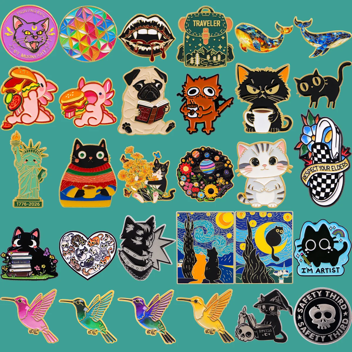 Salamander Cartoon Kawaii Enamel Pin Lapel Pins for Backpacks Bird Badges Black Cat Brooch for Clothes Jewelry Gifts for Friends