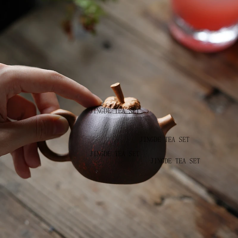 120cc Yixing purple clay teapot original ore section mud handmade bamboo shaped literati tea pot Kung Fu tea set