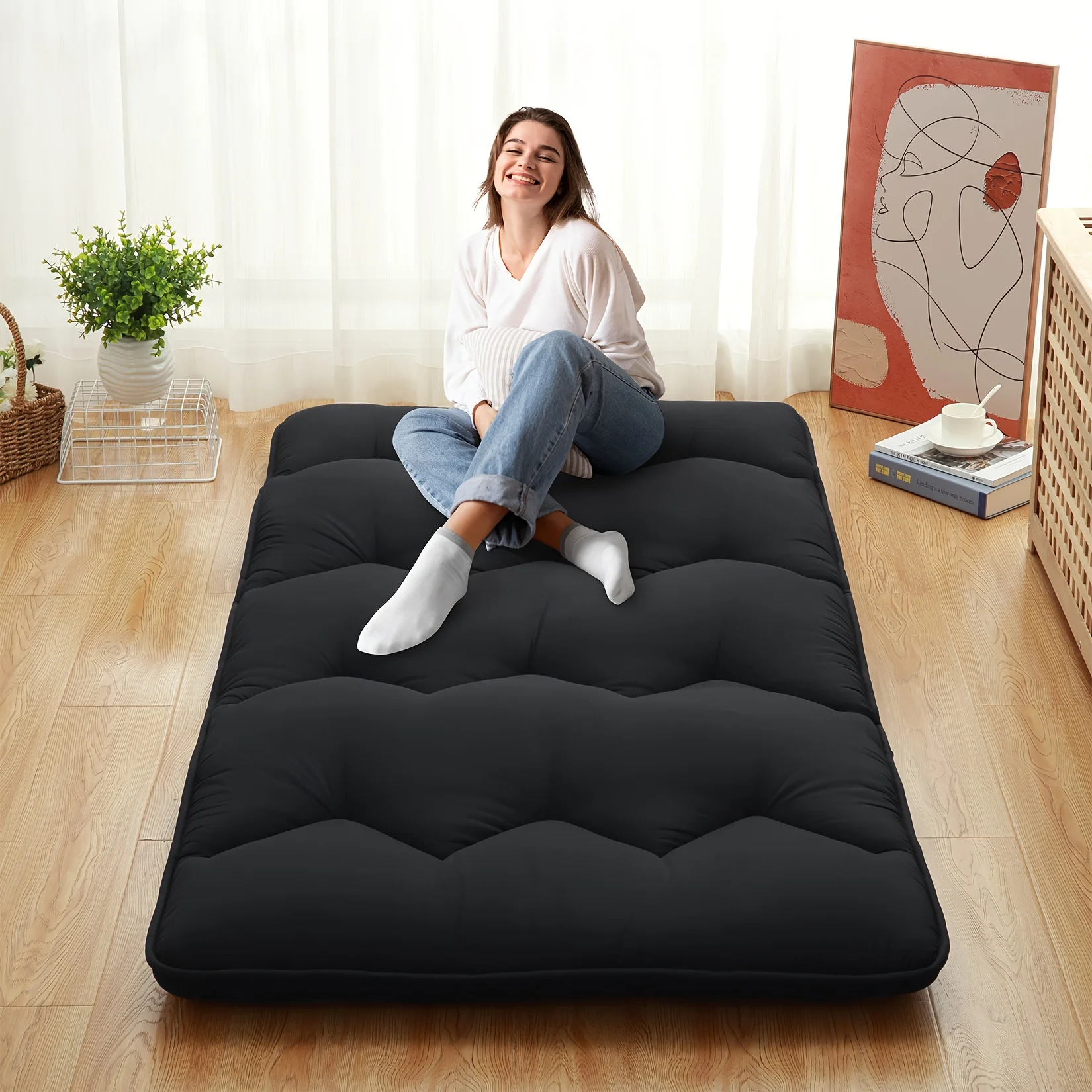 

Foldable Japanese Floor Mattress - Full Size Futon Mattress Roll Up, Tatami Mat, Camping Mattress, and Couch Mattress Pad Pillow