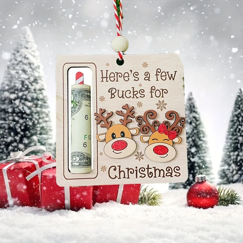 Charming Reindeer Christmas Money Holder Classic Wooden Tree Ornament Holiday Gifting Home Decor 1pc For Christmas