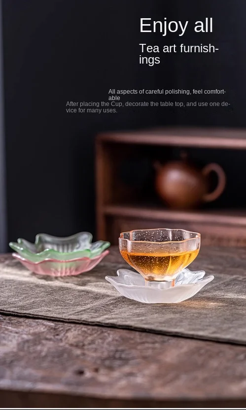 Glas Tee Untersetzer handgemachte Blütenblatt transparente Wärme isolierung Matte Halter chinesischen Stil Untertasse gefrostet Zen Tee Zeremonie – Detail 16