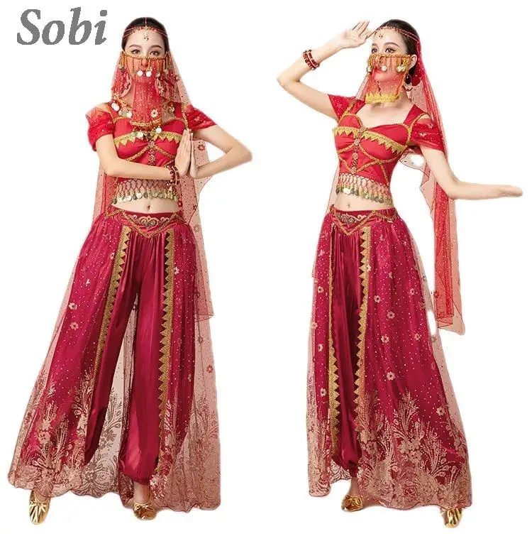 

Festival Indian Belly Dance Costume Set for Women Halloween Party Jasmine Princess Outfit Bollywood Performance Dance Clothes