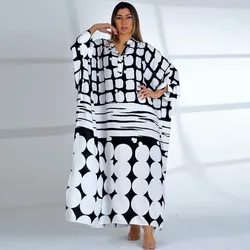 2023 Print Maxi Dress Batwing Sleeve Tunic Spring Autumn Beach Dress Casual Plus Size Women Beachwear Kaftan Cover-ups