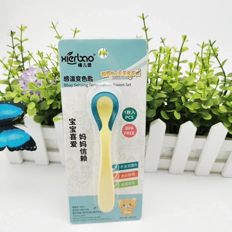 Silicone Feeding Spoon Silicone Cutlery Set Learning Spoons Fork Spoon Set Baby Cutlery Silicone Change Color Temperature Sensing Baby Soft Feeding Spoon Toddler Tableware BPA Free Babies Accessories Feeding Tools