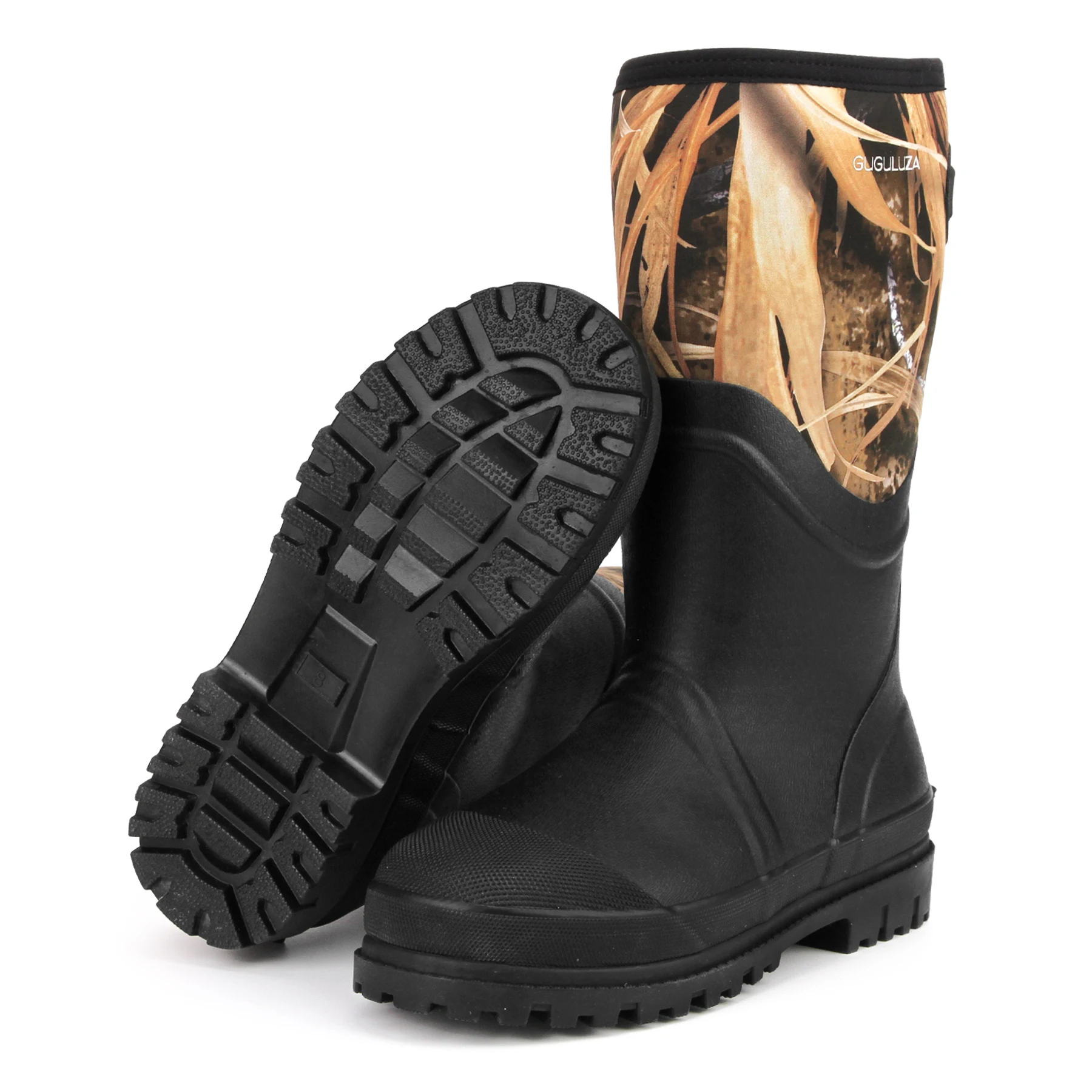 Bottes de pluie camouflage GUGULUZA hautes waterproof - Chaussures de pêche et chasse antidérapantes en néoprène