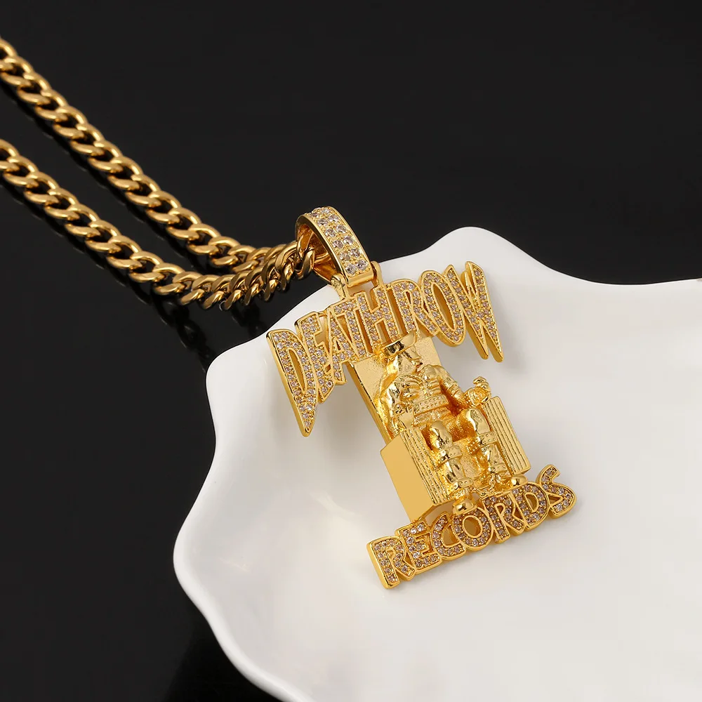 New Rap Cadena Death Row Records Chain Necklace For Men Hip Hop Deathrow Prisoner Crystal Pendants Jewelry 3