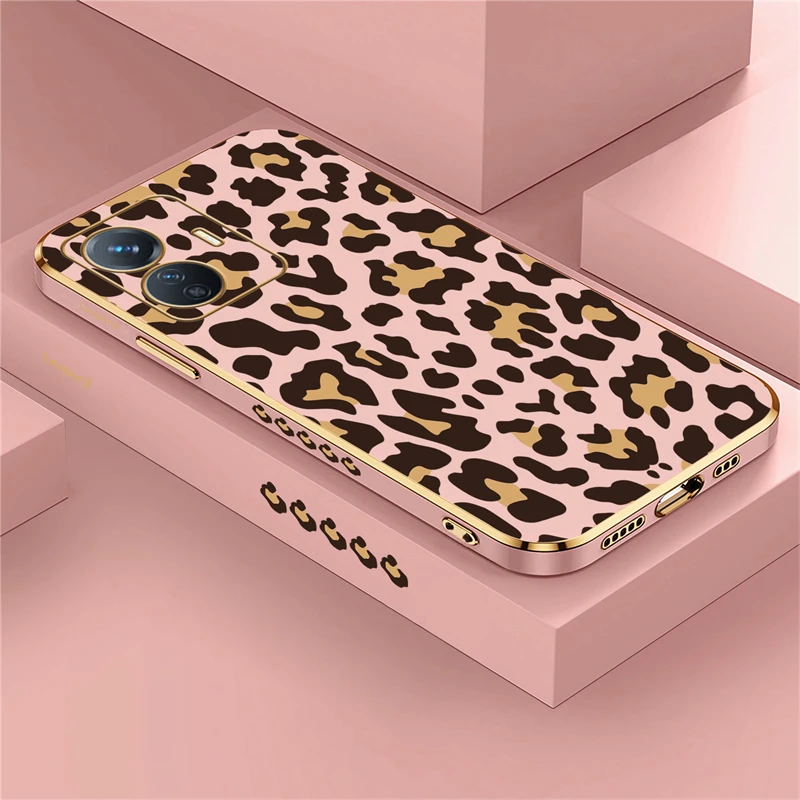 Leopard Pattern Soft Phone Cover with Plating Finish