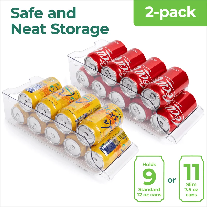 

of 2 Clear Plastic Stackable Refrigerator Can Holder Storage Container, 13.5 x 5.5 x 3.75, Clear Dice tray Kitchen organizer Org