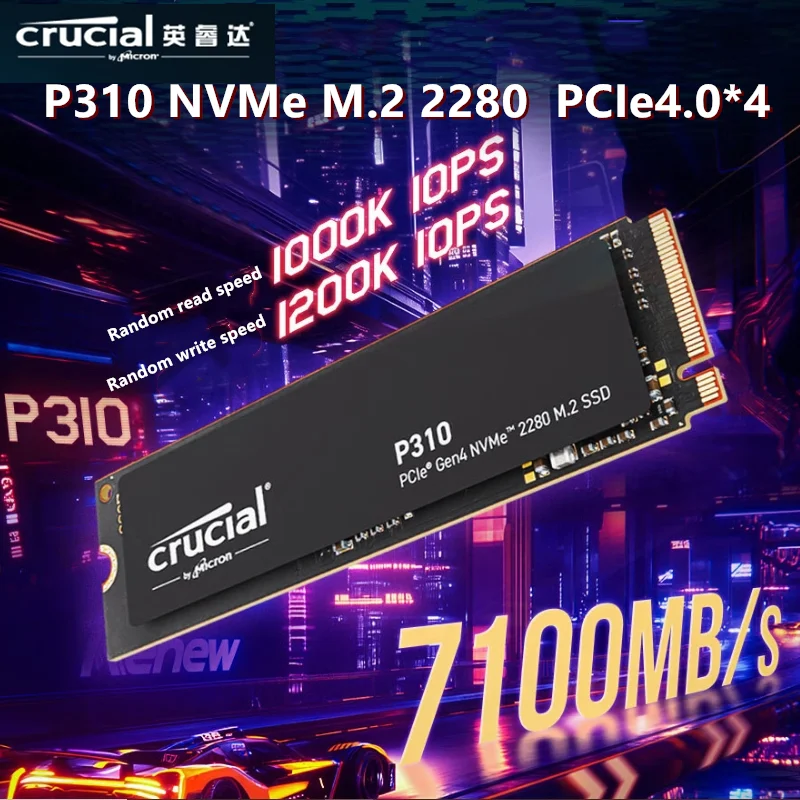 SSD crucial P310 1 to M.2 Interface NVMe M.2 2280 PCIe 4.0*4 vitesse de lecture 7100 mo/s disques SSD de jeu SSD interne