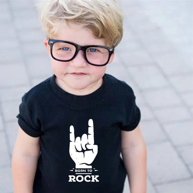 Born To Rock Kids T-Shirt Boys Girls Unisex Baby Clothes Cool Fashion Style Tops Children Summer Short Sleeve Graphic Tee Shirt 2