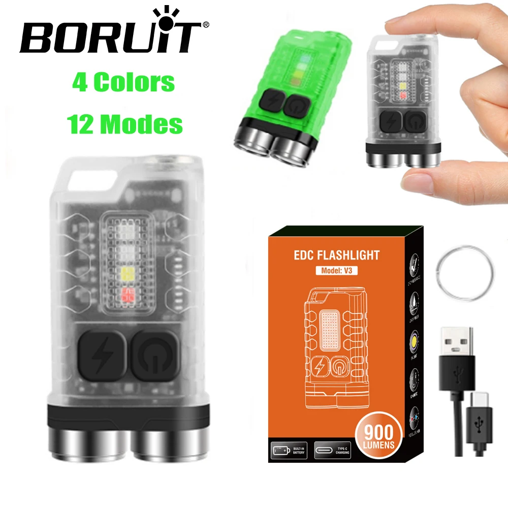BORUiT V3 Keychain Light Mini EDC Flashlight 900LM TypeC Rechargeable