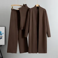 Spring Autumn 3 Piece Women Cardigan Tracksuits Fashion Knitted Pant Set Ladies Sweater Suit Vintage Fashion Ladies 3 Piece Set 4
