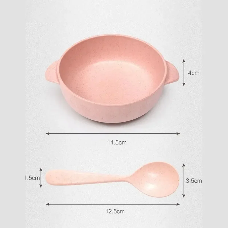 1pcs Eco-Friendly Wheat Straw Bowls with Spoon Reusable Baby Children's Dishes Kitchenware Bowl Home Kitchen Dinnerware Supplies