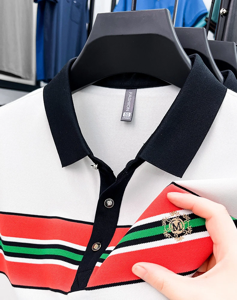 Light luxury letter embroidery polo shirt fashion brand men short sleeve T-shirt new stripe comfort summer breathable casual top 15 S6795a1ae083f4db2ab15be9a4f564dffW