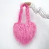 Women's Fluffy Plush Shoulder Bag Faux Fur High-capacity Trend Female Shopping Bag Winter Warm Heart-shaped Handbag and Purse 2