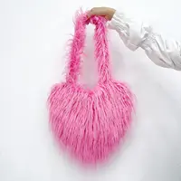Women's Fluffy Plush Shoulder Bag Faux Fur High-capacity Trend Female Shopping Bag Winter Warm Heart-shaped Handbag and Purse 2