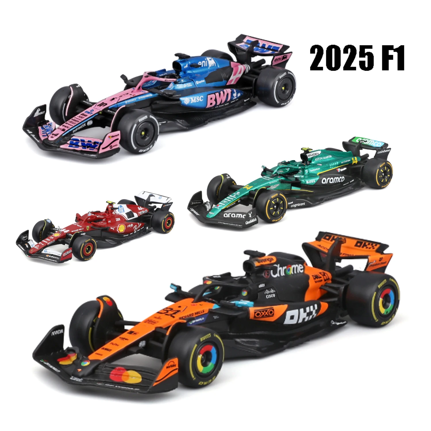 Bburago 1:43 McLaren Mcl38 # 4 F1 formule alpine A525 modèle de voiture Ferrari SF25 2025 Mercedes W16 Red Bull RB21 AMR25 gif de noël
