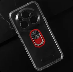 Enhanced Soft TPU Silicone Phone Case with Back Finger Ring and Bracket Stand for Oukitel WP39 (Transparent C Red)