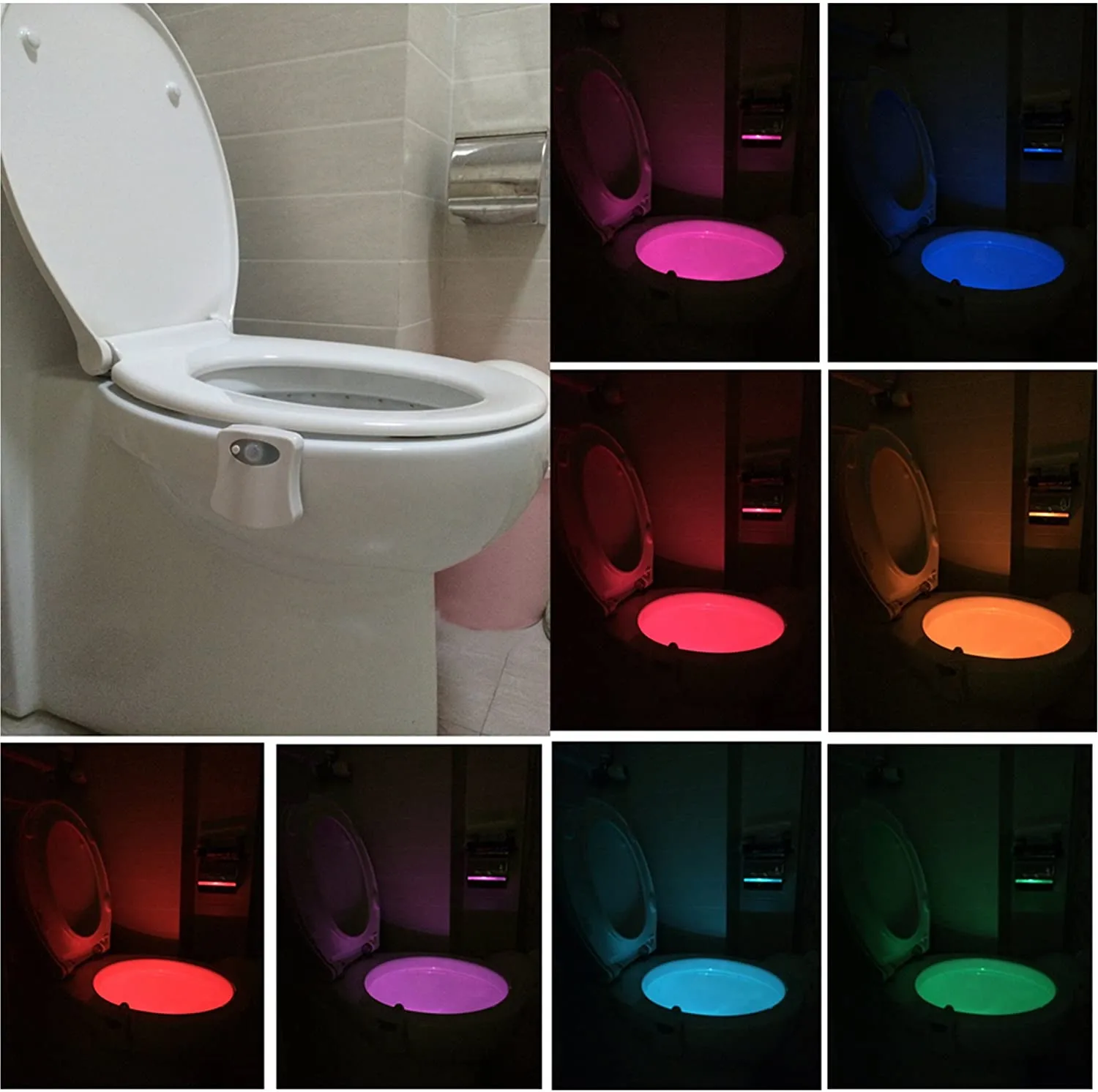 

Smart PIR Motion Sensor Toilet Seat Night Light, Waterproof Backlight for Toilet Bowl, LED Lamp, 8, 16 Colors