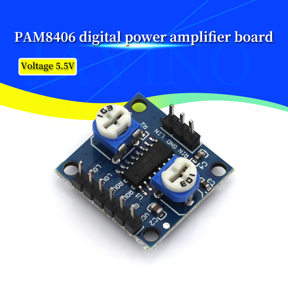Javino PAM8406 Digital Amplifier Board with Volume Potentiometer, Stereo Noise Free Amplifier 5Wx2