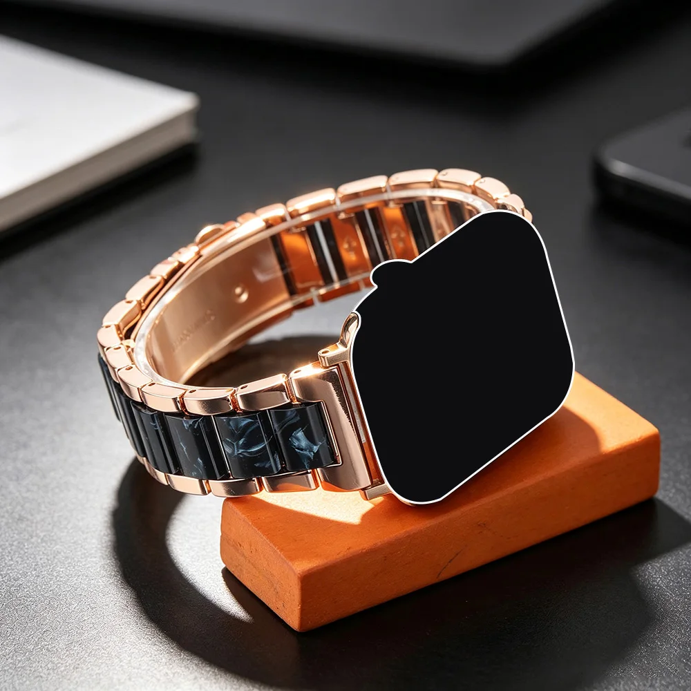 Elegant Two-Tone Metal Resin Watch Strap