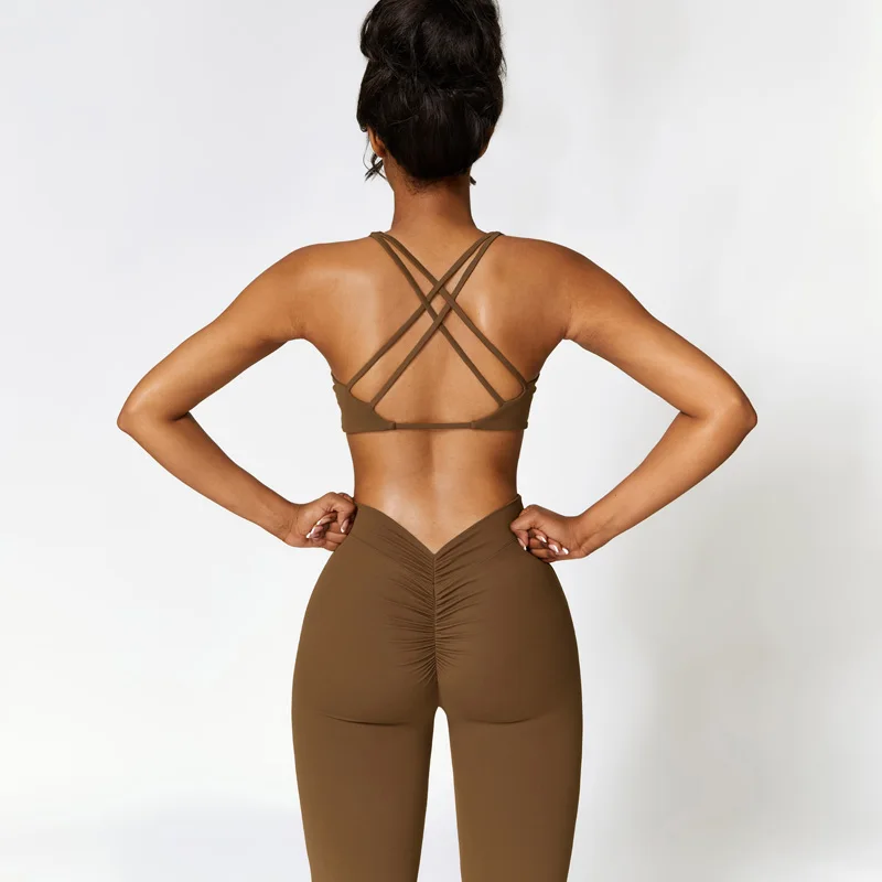 Sexy Cross Bra Back-v Sport Yoga Set Two Piece Workout Clothes for Women Quick Dry Outfit Fitness Gym Set Workout Tracksuit