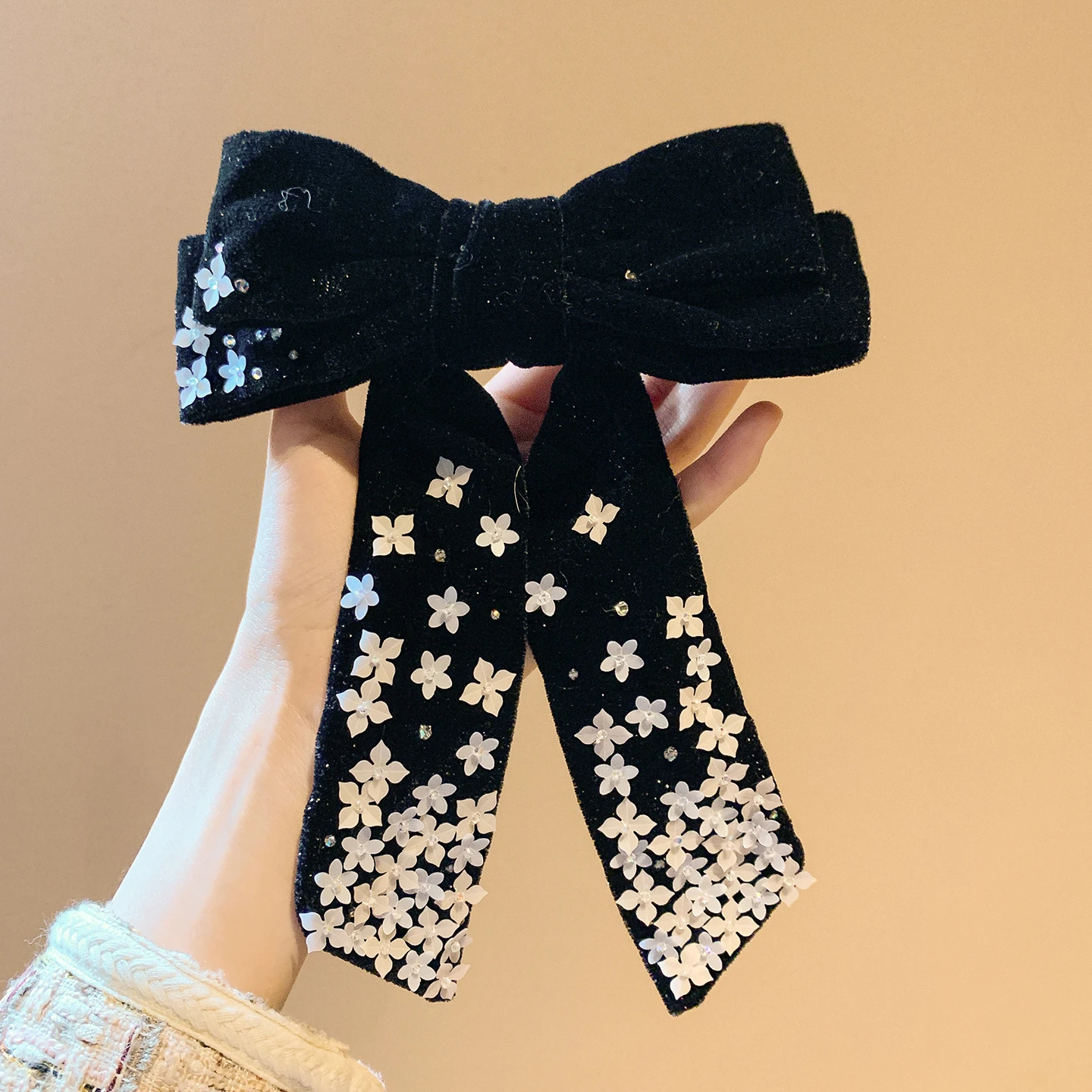 Velvet bow hair clip (spring clip) 10cm